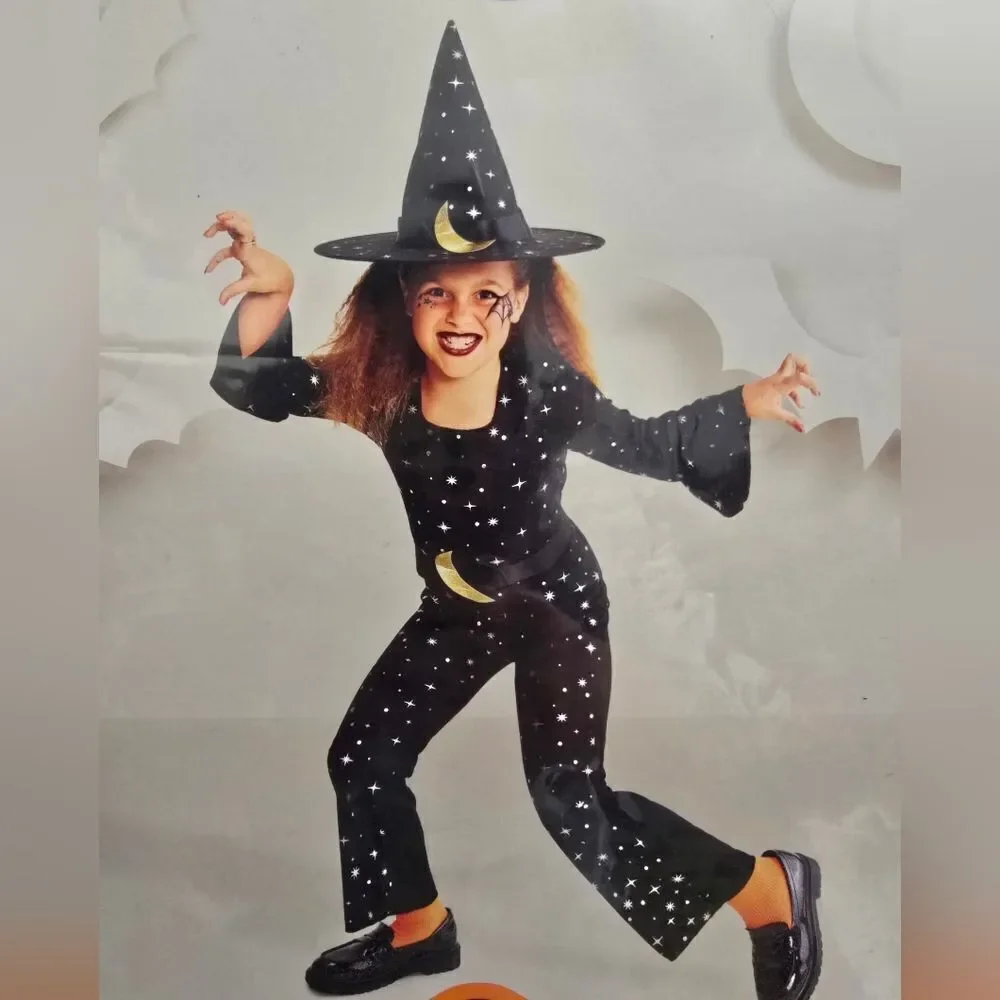 New Hyde And Eek Kids Witch Halloween Costume With Hat, Size M 8 - Picture 5 of 13